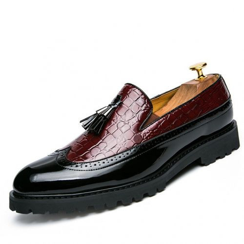 Male Formal Shoes Glossy Tassel Brogue Leather Shoes