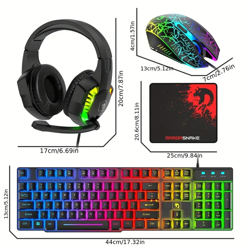Wired Gaming Keyboard And Mouse Headset Combo